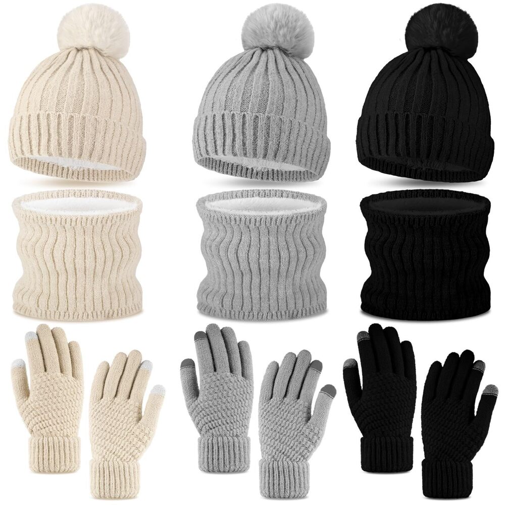 1979 9 Pcs Winter Beanie Hat Scarf and Touch Screen Gloves Sets Man Snow